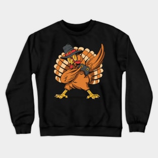 Funny Dabbing Turkey Holding A Joystick Thanksgiving Day Crewneck Sweatshirt